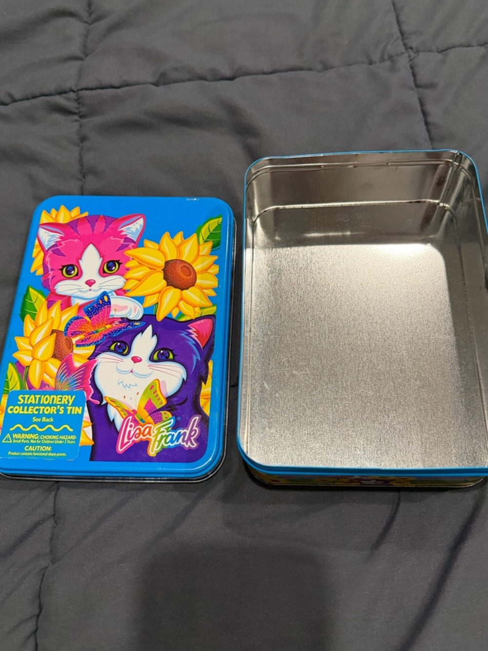 Lisa Frank Blue Tin with Pink & Purple Kittens